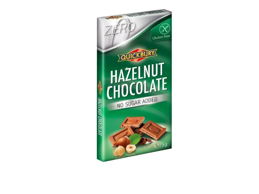 Quickbury Mléčná čokoláda s lískovými oříšky bez cukru 75g