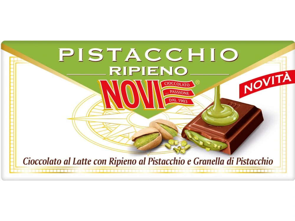 Novi Mléčná čokoláda plněná pistáciovým krémem 105g