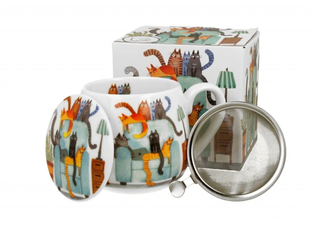 Hrnek Bylinný se sítkem Kočičí svět v křesle 0,43l porcelán