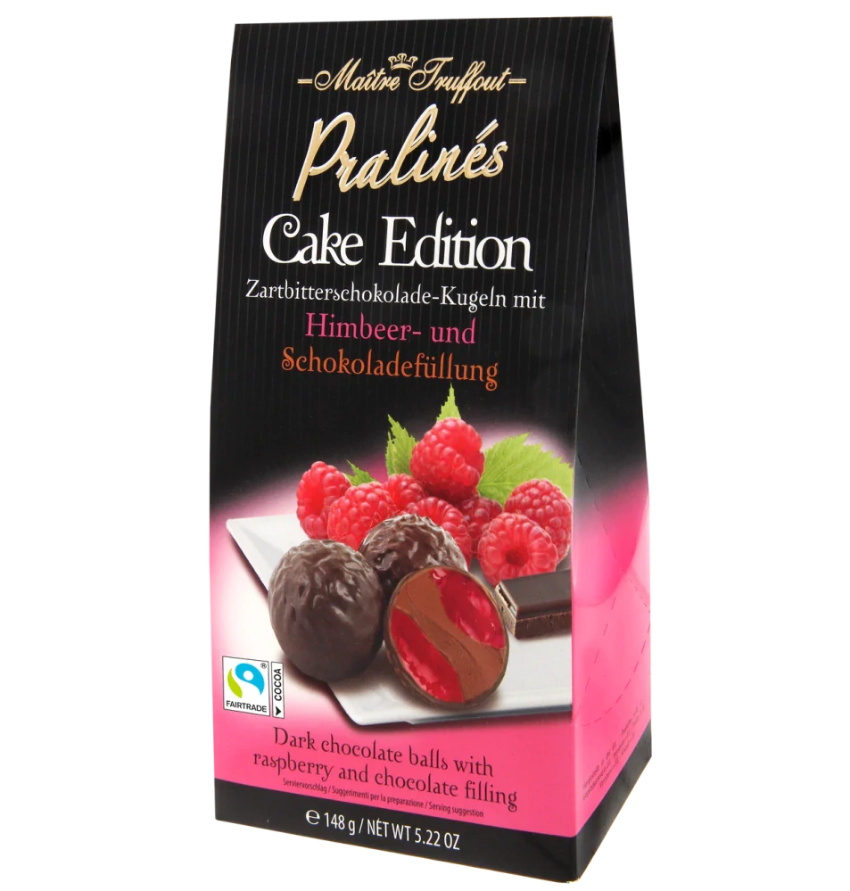 Maitre Truffout Pralinky z hořké čokolády s malinami Cake Edition 148g