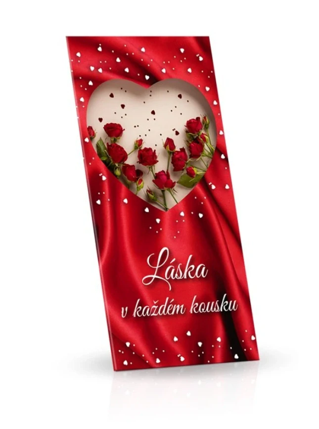 Láska v každém kousku - mléčná čokoláda s mandlemi a malinami 175g