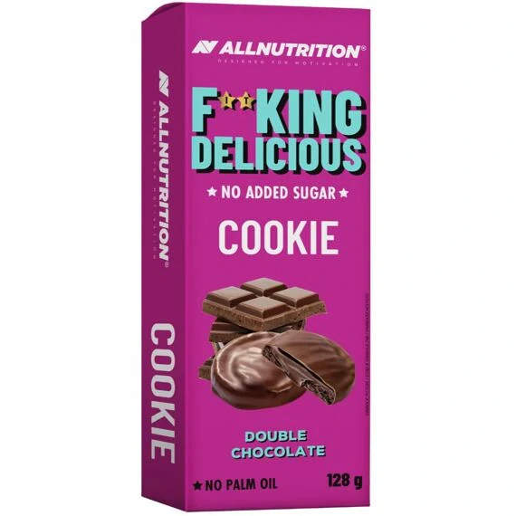 F**KING Delicious kakaové sušenky s čokoládovou náplní a čokoládovou polevou bez cukru 128 g