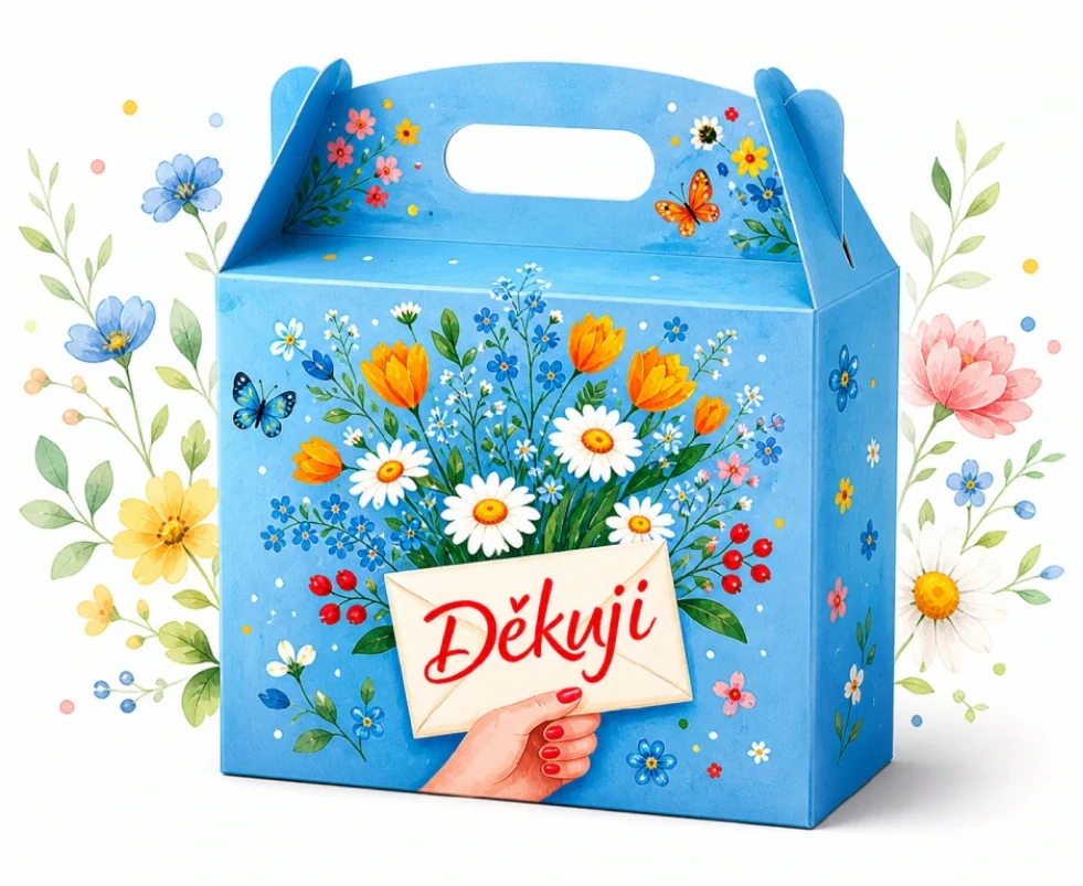Dárkový box Děkuji modrý s květy