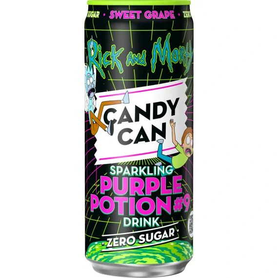 Candy Can sycená limonáda bez cukrus příchutí hroznového vína 330 ml Rick a Morty