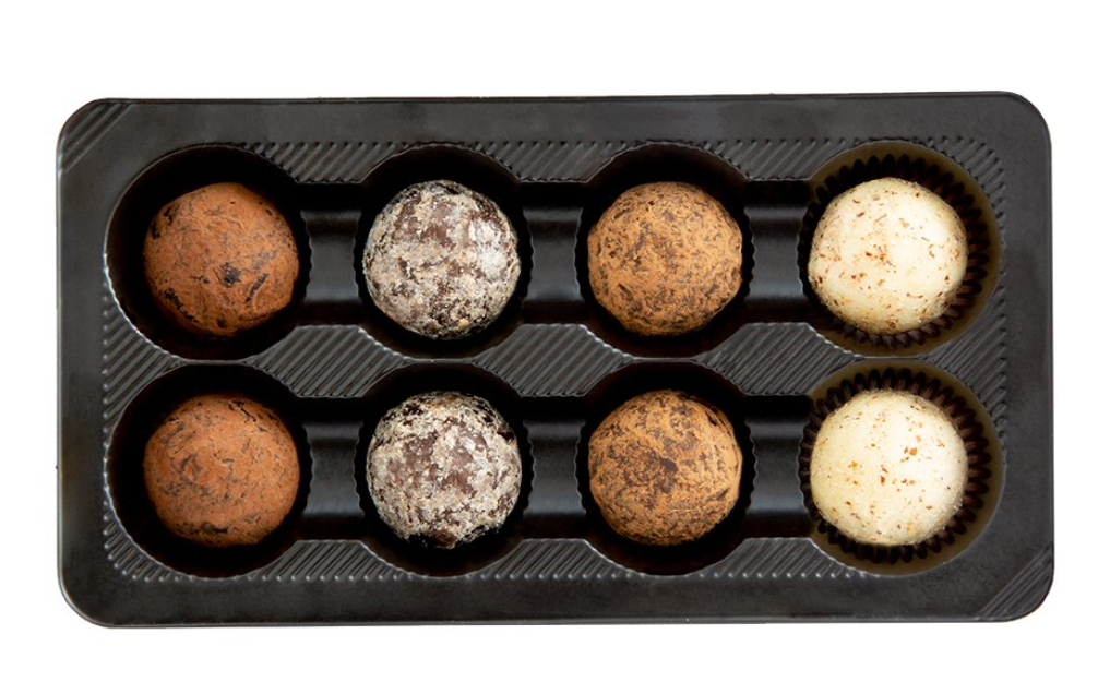 Výběr čokoládových truffles leather box s mašlí 100g