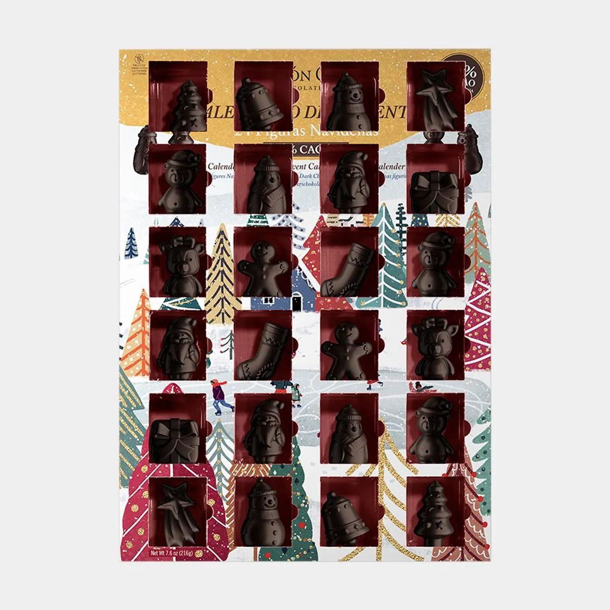 Čokoládový adventní kalendář 3D postavičky hořká čokoláda 216g