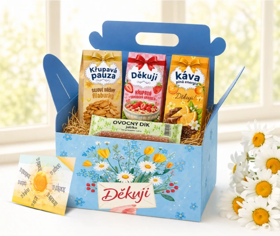 Dárkový box Děkuji modrý s květy