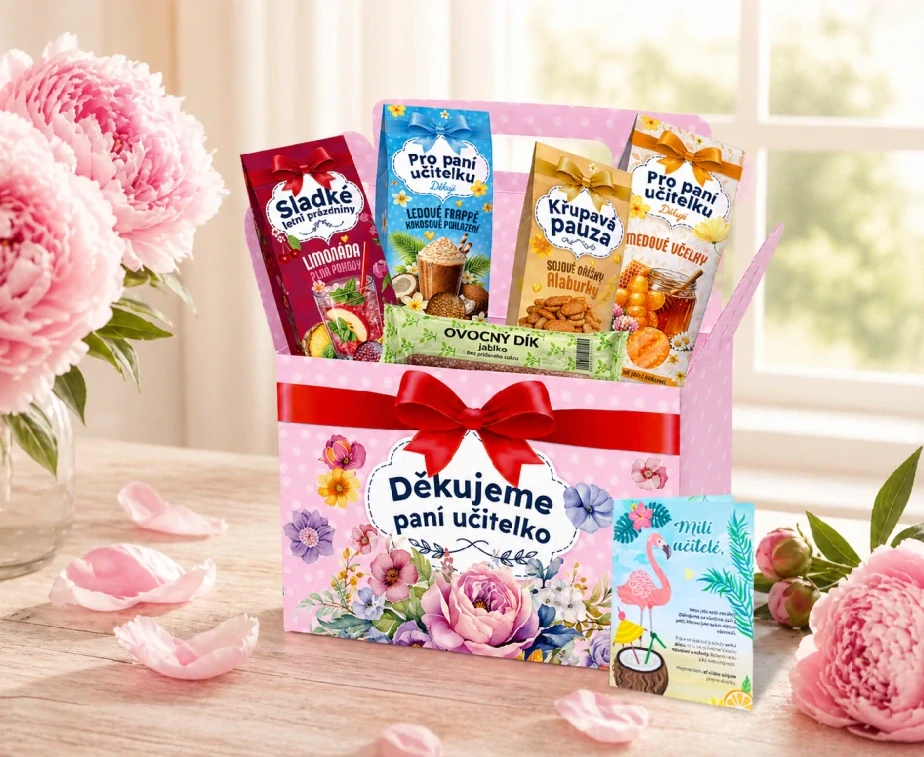 Dárkový box Děkuji, paní učitelko s mašlí