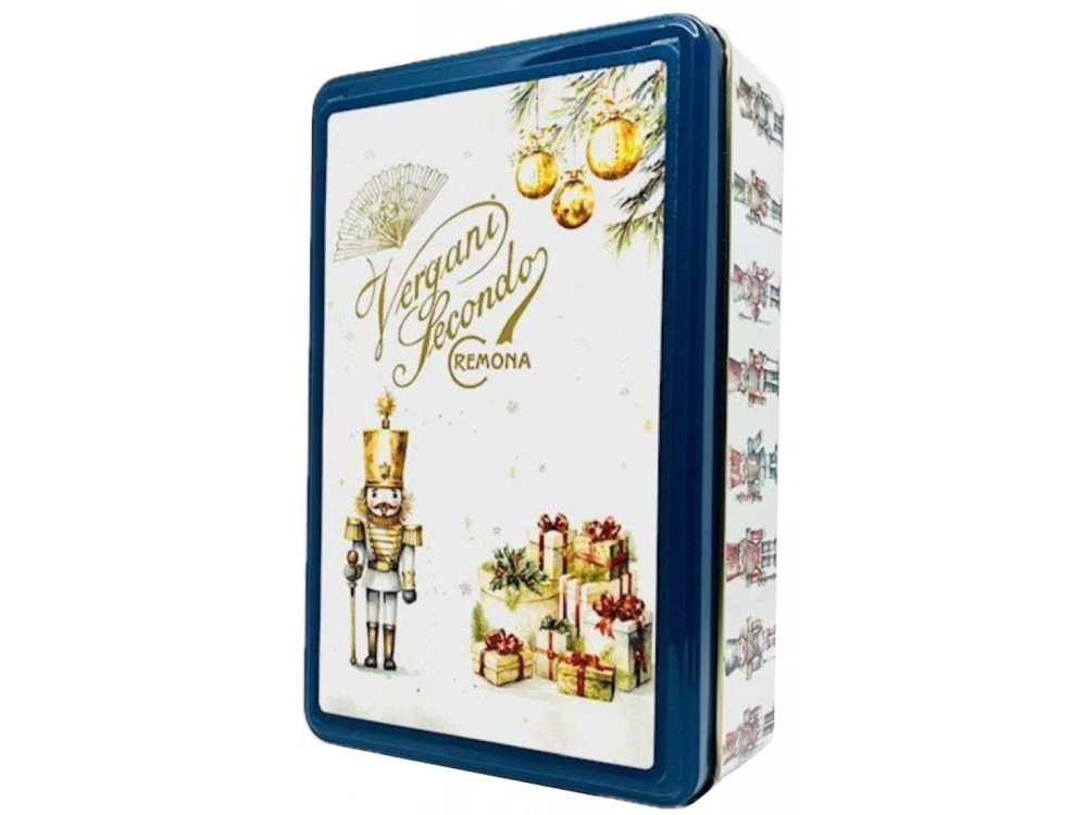 Vergani Louskáček plechová dóza modrá s pralinkami  140g