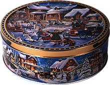 Jacobsens Máslové sušenky Winter Village 400g plechová dóza