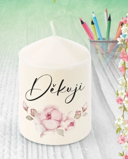 Svíčka Děkuji s květy 8cm