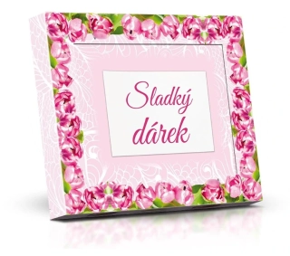 Sladký dárek Plněné čokoládové lodičky s ořechy 125g růžové tulipány