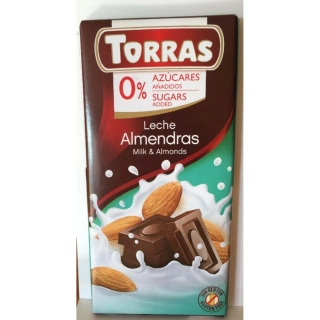 Torras Mléčná čokoláda s mandlemi bez cukru 75g