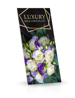 LUXURY bílé růže, mléčná čokoláda s mandlemi a malinami 175g