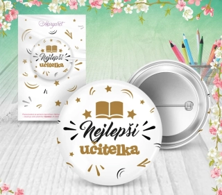 Připínací placka Nejlepší učitelka s motivem knihy
