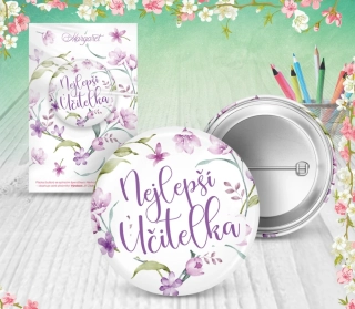 Připínací placka Nejlepší učitelka fialový motiv