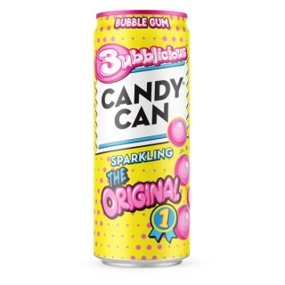 Candy Can Bubblicious sycená limonáda s cukrem a sladidly s příchutí žvýkačky 330ml