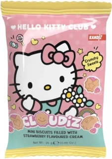 Hello Kitty mini sušenky s jahodovou náplní 25g