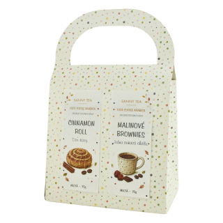 Dárková taška s mletou kávou Cinnamon Roll & Malinové Brownies 2x70g